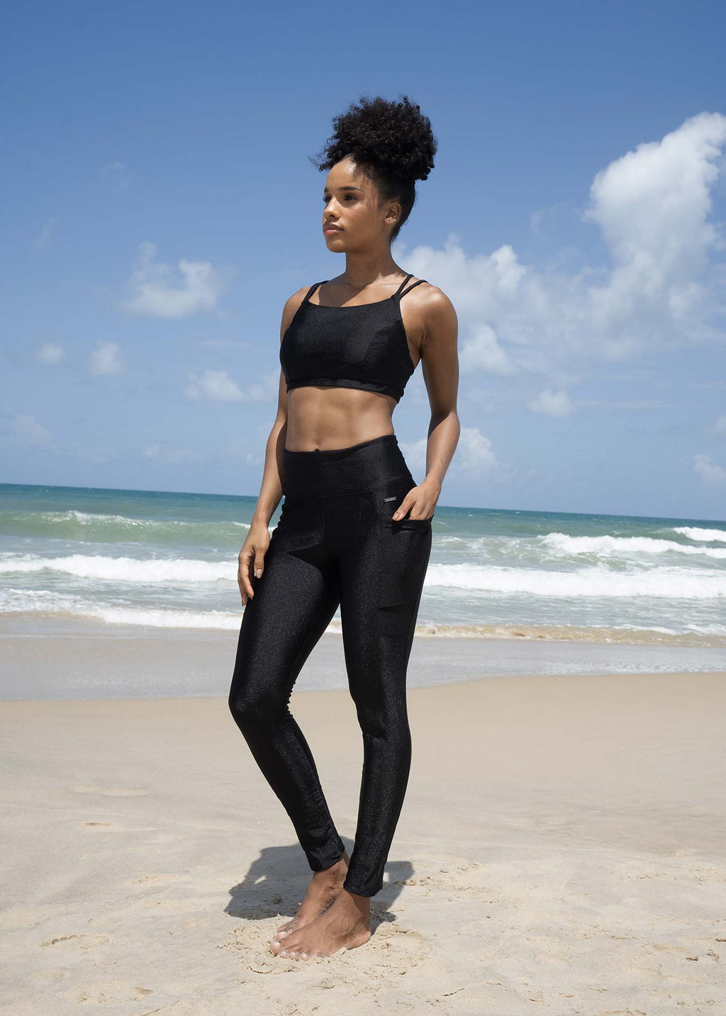 Pantalones legging de mujer con bolsillos brillantes