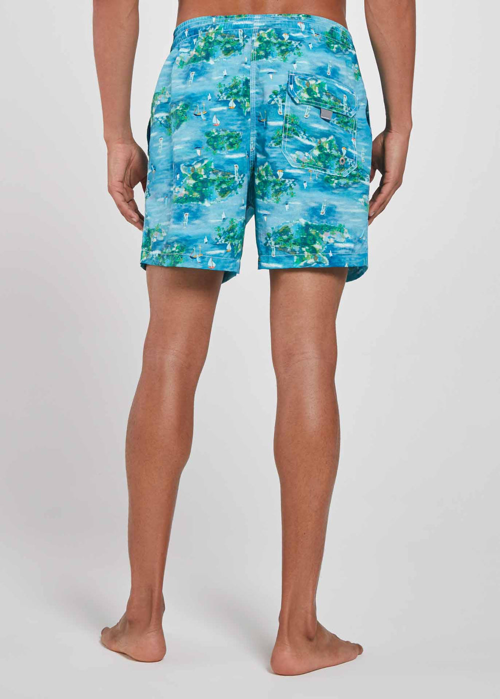 Men's Medium Beach Shorts with Island Print